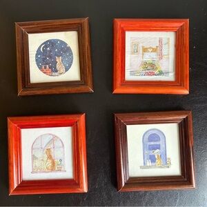 Manuscript Vintage Watercolour Framed Orange Tabby Cat 5x5 Miniature Prints